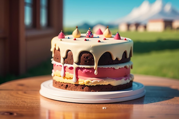Tort Urodzinowy Tort Czekoladowy Wypełnianie Kremem Pyszne Ciasto Party Tapeta Tło