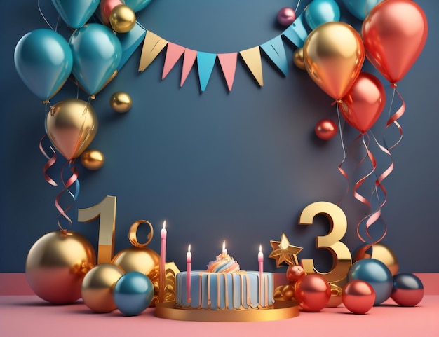 Tort urodzinowy z balonami i numerem 1 na nim