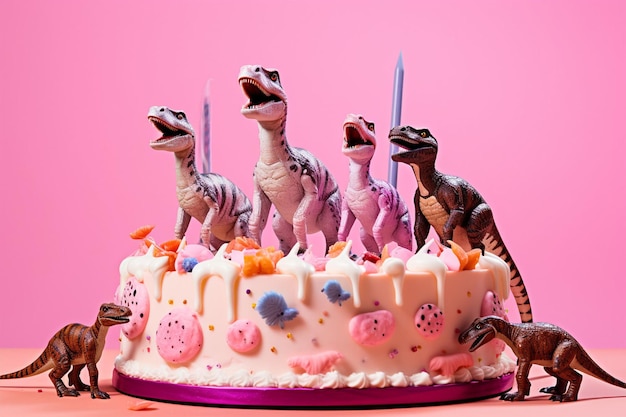 Zdjęcie tort urodzinowy z dinozaurem na nim