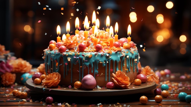 Tort urodzinowy z ilustracją świec
