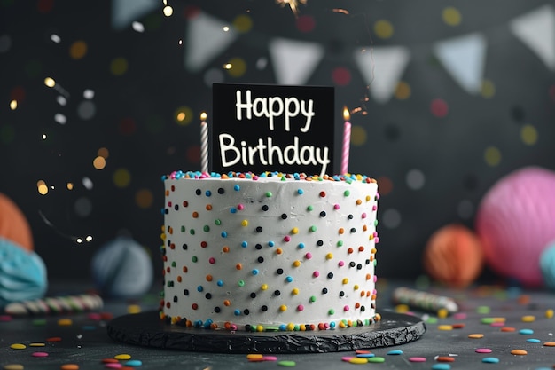tort urodzinowy z napisem "Wesołych urodzin"