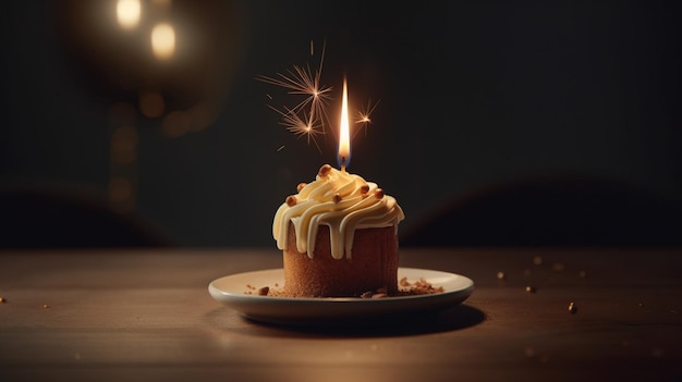 Tort urodzinowy z zapaloną świecą na wierzchu