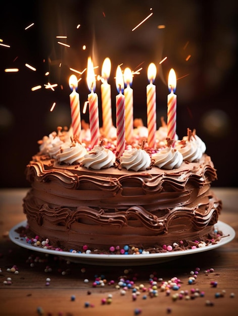 Zdjęcie tort urodzinowy z zapalonymi świeczkami i tort z zapalonymi świeczkami.