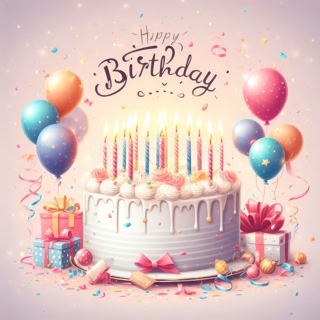 tort urodzinowy ze świecami i balonami ai generatywny