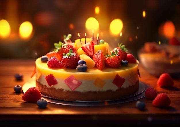 tort z owocami i świeczkami
