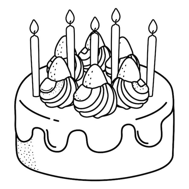 Torta urodzinowa png naklejka czarno-biała ilustracja przezroczysty tło