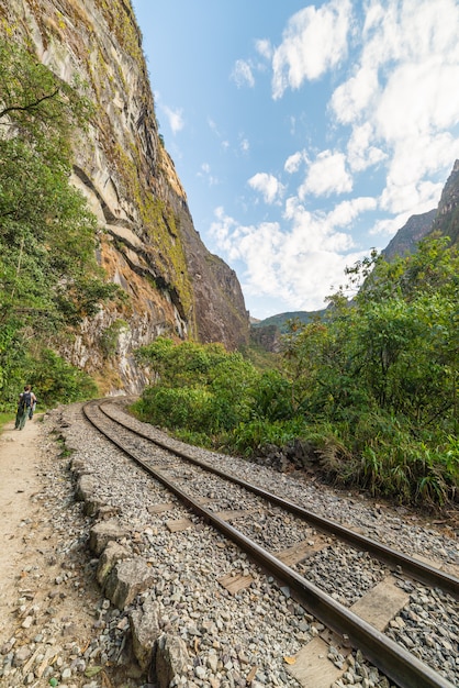 Tory kolejowe do Machu Picchu wzdłuż doliny Urubamba