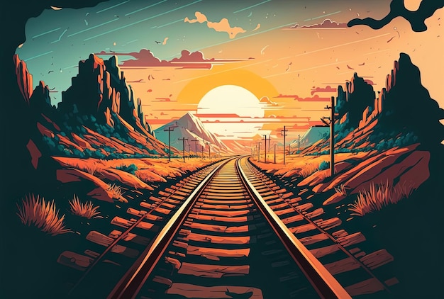 Tory kolejowe Piękne zdjęcie i pomysł na podróż pociągiem i wycieczkę o zachodzie słońca
