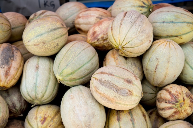 Toskańskie melonowe kantalopy na targu rolniczym