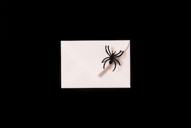 Towarzystwo Halloween białe kopertę z czarnym pająkiem na czarnym tle kopiować przestrzeń płaski styl Halloween abstrakcyjne tło ciemne retro czarno-białe tło