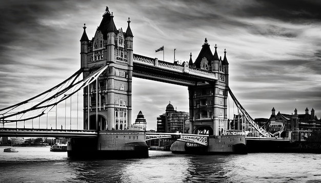 Tower Bridge w Londynie, Wielka Brytania Czarno-biały