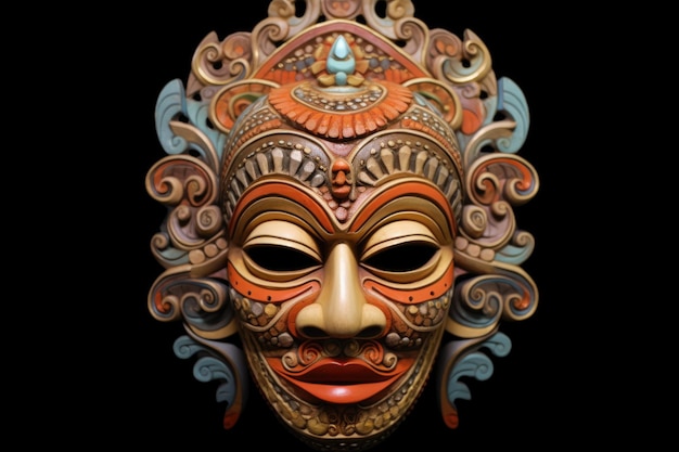 Tradycyjna balijska maska ze szczegółowymi rysami twarzy stworzona za pomocą generatywnej sztucznej inteligencji