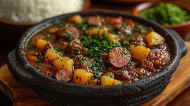 Tradycyjna brazylijska feijoada w żeliwnym garnku