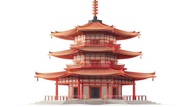 Zdjęcie tradycyjna japońska pagoda z czerwonymi ścianami i czarnym dachem pagoda jest otoczona białym tłem