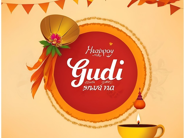 Tradycyjna kartka z życzeniami Gudi Padwa z elementami świątecznymi