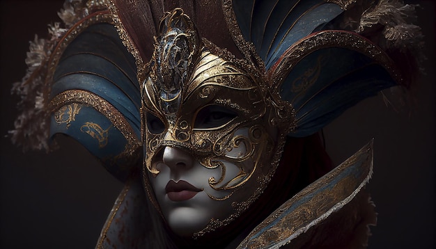 Tradycyjna kolorowa maska z koncepcji obchodów karnawału w Wenecji Carnevale di Venezia Wygenerowana sztuczna inteligencja