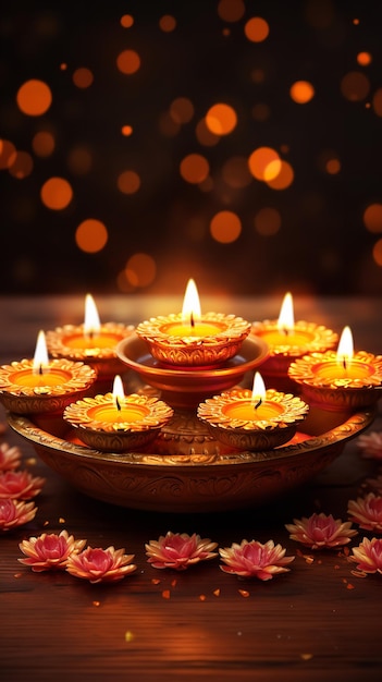 Tradycyjna lampa Diwali ze świecami Generative Ai