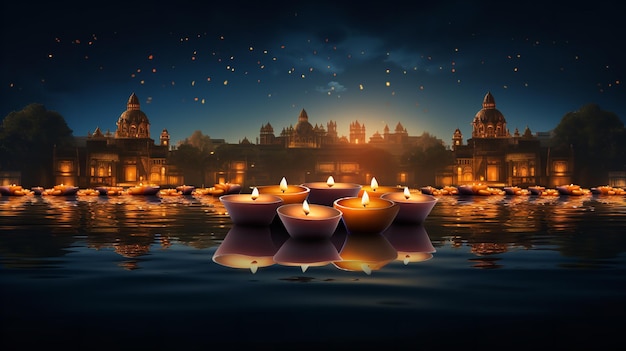 Tradycyjna lampa Diwali ze świecami Generative Ai