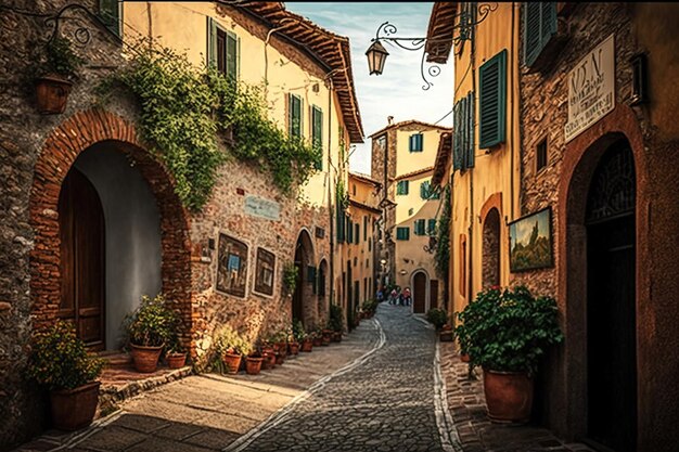 Tradycyjna włoska mała wioska na ulicy starego miasta