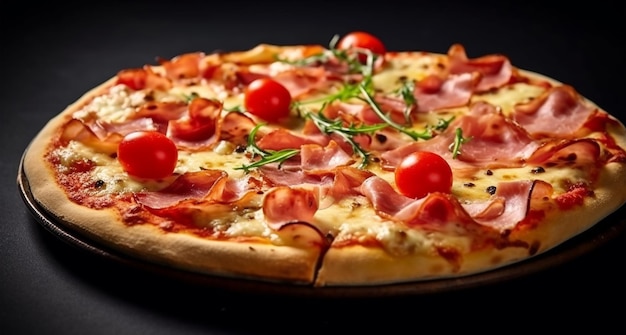 Tradycyjna włoska pizza z szynką pomidorową serem mozzarella koncepcja kuchni restauracji Wygenerowana sztuczna inteligencja