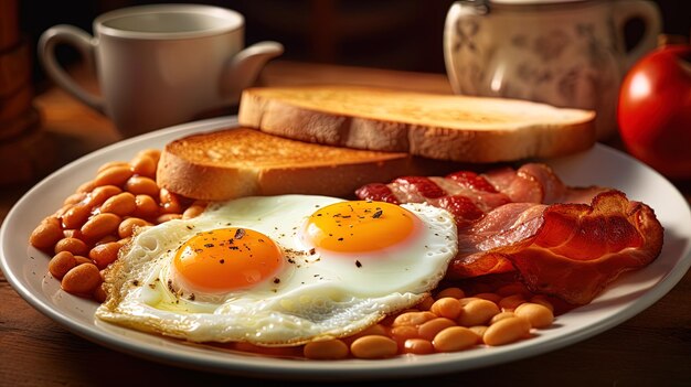 Tradycyjne angielskie śniadanie fasola bekon jajka i tosty Wysokiej jakości ilustracja