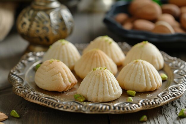 Zdjęcie tradycyjne arabskie słodycze eid, w tym semolina maamoul i ciasteczka pistacjowe