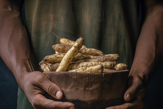 Tradycyjne brazylijskie jedzenie: skrobia z manioku na rustykalnym stole