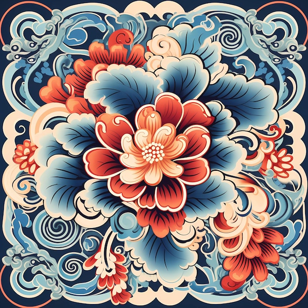 Zdjęcie tradycyjne chińskie elementy kwiatowe i ozdoby chińskie tło