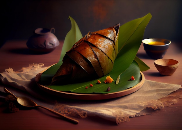 Tradycyjne chińskie jedzenie Zongzi na stole Wygenerowane przez sztuczną inteligencję