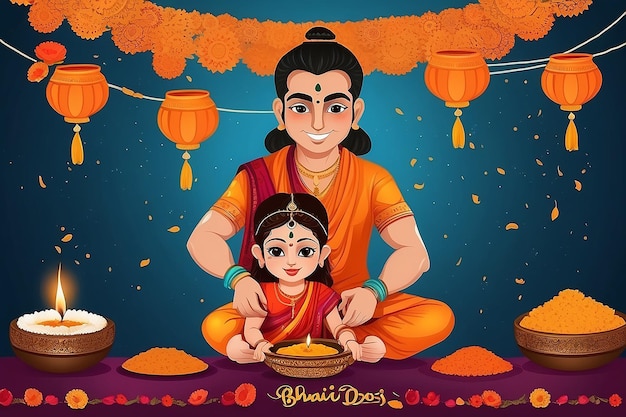 Tradycyjne hinduskie życzenia bhai dooj tło z marigoldem i wektorem projektowania tilak
