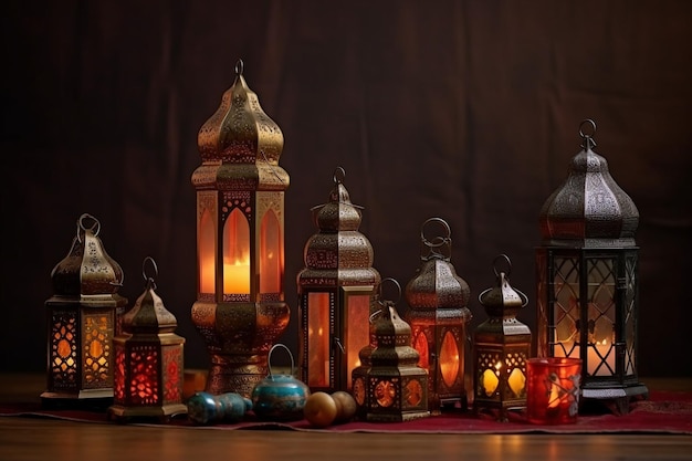 Tradycyjne latarnie ramadanowe w różnych ustawieniach