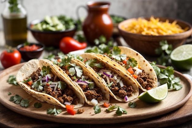 tradycyjne meksykańskie tacos z mięsem i warzywami wyizolowanymi na białym tle