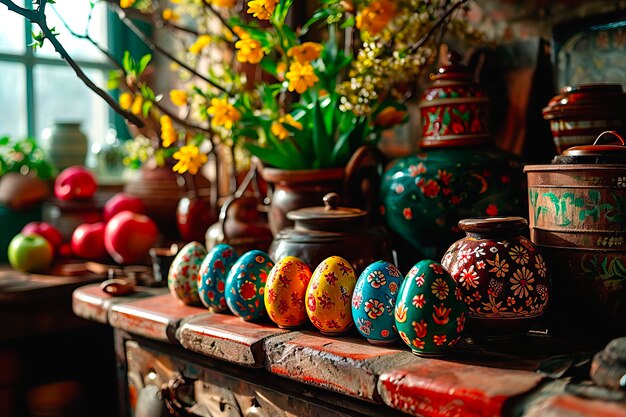 Tradycyjne ręczne malowanie jajek wielkanocnych na święta