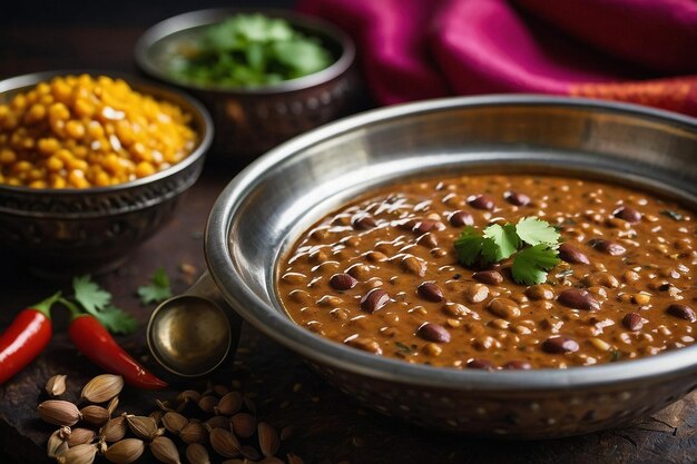 Zdjęcie tradycyjne stalowe naczynia z dal makhani