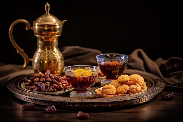 Tradycyjny arabski zestaw kawowy podczas Ramadanu w Arabii Saudyjskiej
