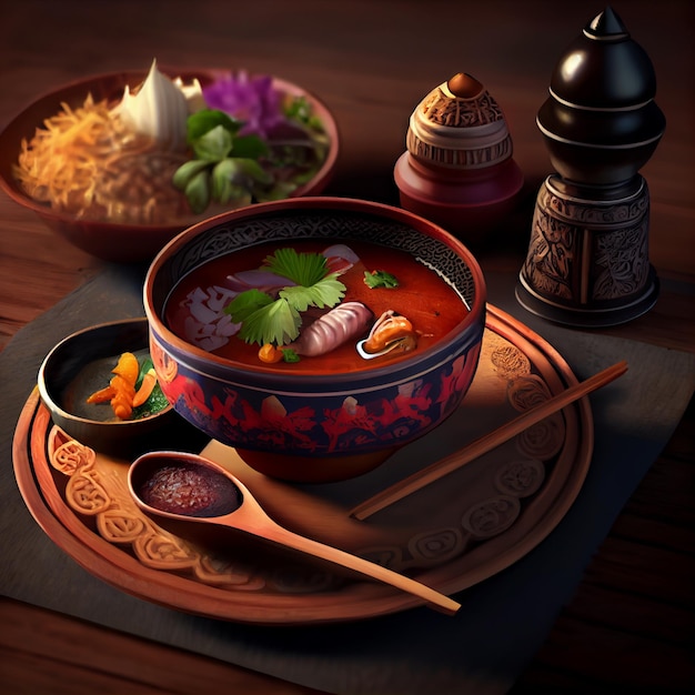 Tradycyjny azjatycki skład żywności ilustracja renderowania 3d