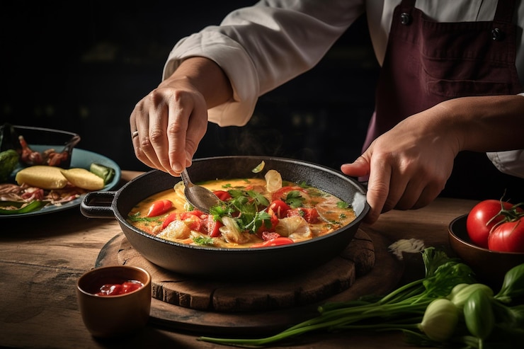 Zdjęcie tradycyjny brazylijski gulasz moqueca z pysznymi składnikami