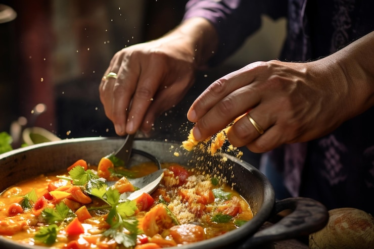 Zdjęcie tradycyjny brazylijski gulasz moqueca z pysznymi składnikami