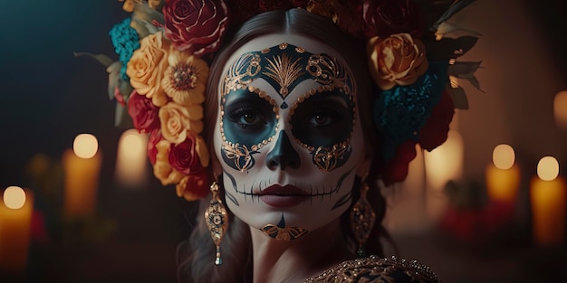 Tradycyjny dzień zmarłych catrina tworzą meksykańską tradycję Dia de los muertos piękna catrina AIGenerated