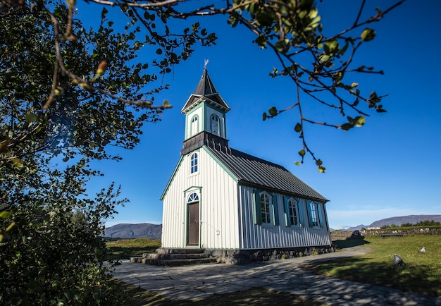 Tradycyjny kościół w Islandii w ÃƒÂžingvallavatn. Islandia