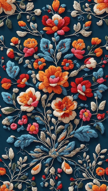 Tradycyjny meksykański wzór haftowania z skomplikowanymi i delikatnymi motywami kwiatowymi
