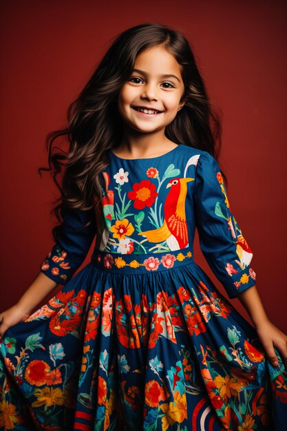 Tradycyjny, modny, latynoski strój na uroczystości małej dziewczynki