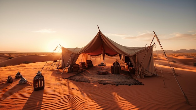 Tradycyjny namiot Beduinów rozstawiony na saharze