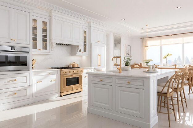 Zdjęcie tradycyjny projekt wnętrza pokoju kuchennego renderowania 3d