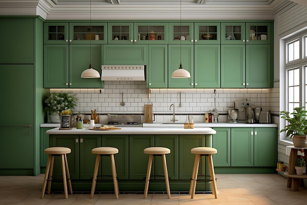 Zdjęcie tradycyjny projekt wnętrza pokoju kuchennego renderowania 3d
