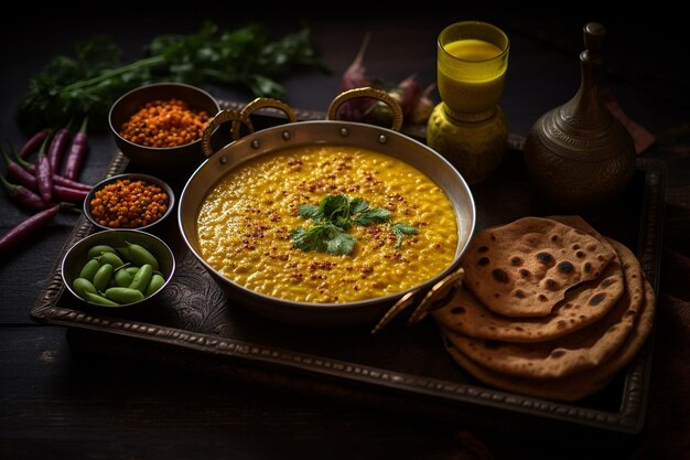Zdjęcie tradycyjny rajasthanski posiłek thali z dal bati churma