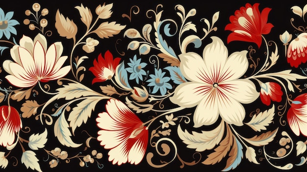 Tradycyjny rosyjski wzór kwiatowy Żywy duch Rosji z autentycznym wzorem kwiatowym