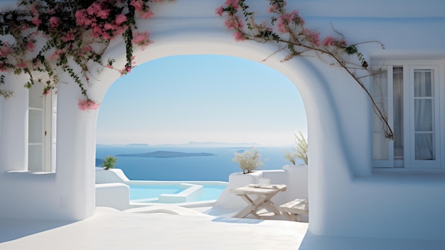 Tradycyjny śródziemnomorski biały dom z basenem