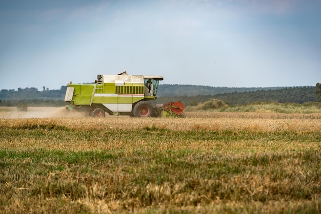 Traktor na polu rolniczym na tle nieba