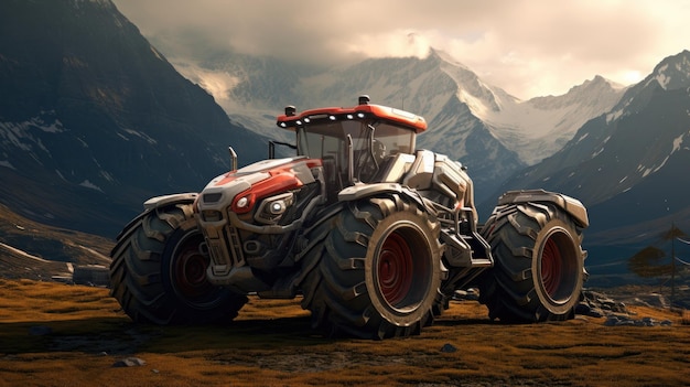 Traktor rolniczy izolowany na tle 3D przedstawiający futurystyczną ilustrację ciągnika